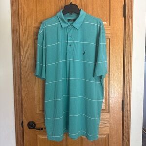 Nautica Green and White Polo Shirt Casual Comfort